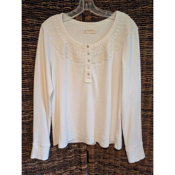 Lucky Brand Embroidered Henley Tee Shirt Womens XL Elena Gilbert Vampire Diaries - Picture 1 of 7